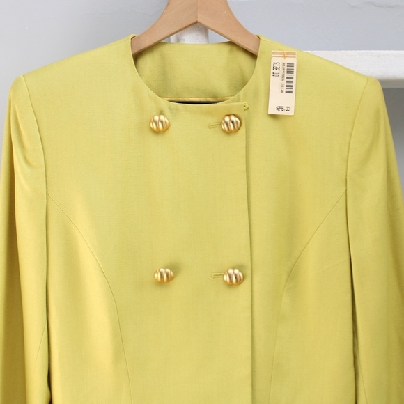 Albert Nipon Vintage Lime Green Double Breasted Blazer Blue Pencil Skirt SZ 10 - Picture 5 of 12